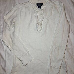 Polo Jeans Co Y2K Womens Shirt Sm Ruffle Neck Henley Pullover Cream Waffle Knit